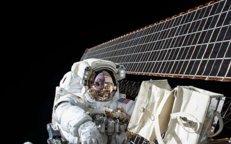 NASA astronaut Scott Kelly is seen while working outside of the International Space Station during a spacewalk on Nov. 6, 2015. Kelly and fellow NASA astronaut Kjell Lindgren restored the port truss (P6) ammonia cooling system to its original configuration and returned ammonia to the desired levels in both the prime and back-up systems. The spacewalk lasted for seven hours and 48 minutes.