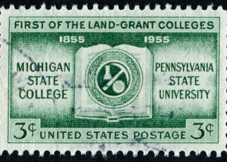 Cancelled Stamp From The United States Commemorating Michigan State College And Pennsylvania State University For Being The First Of The Land-Grant Colleges.