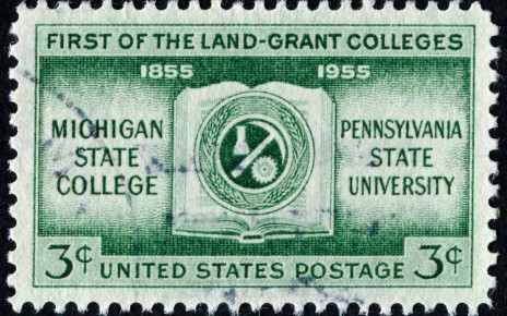 Cancelled Stamp From The United States Commemorating Michigan State College And Pennsylvania State University For Being The First Of The Land-Grant Colleges.