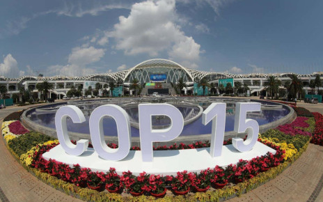 KUNMING, CHINA - SEPTEMBER 30: A sign reading 'COP15' is set outside the Dianchi International Convention and Exhibition Center to welcome the upcoming 15th meeting of the Conference of the Parties to the Convention on Biological Diversity (COP15) on September 30, 2021 in Kunming, Yunnan Province of China. (Photo by Yang Zheng/VCG via Getty Images)