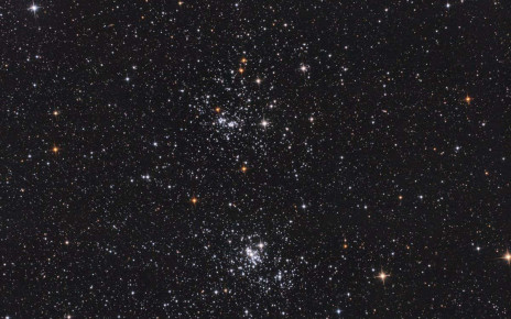 2DC4CH7 Closeup of the double cluster of Perseus constellation, with many stars as background in the deep space, taken with my telescope.