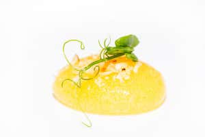 DJWYNK Molecular Cuisine mango jelly on white background