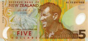Edmund Hillary on a New Zealand $5 note, 1999?2015.