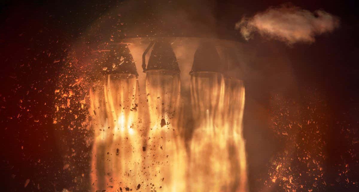 Rocket engines and fire duting the missile launch at night, close up. Elements of this image furnished by NASA.; Shutterstock ID 1327041179; purchase_order: -; job: -; client: -; other: -