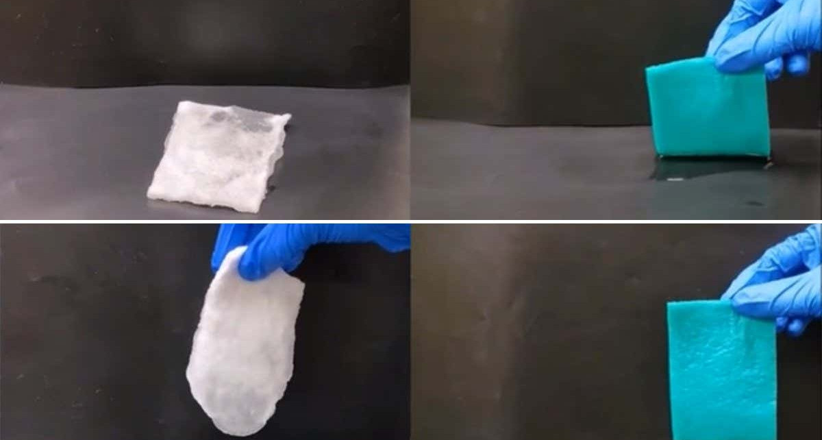 Super-absorbent towel soaks up liquids better than cloth or paper