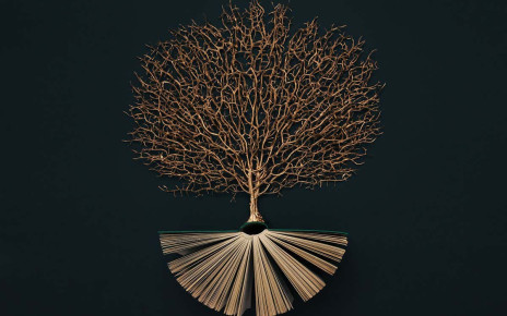 Golden tree growing from the old book, Education and knowledge concept. Flat lay.; Shutterstock ID 2105839085; purchase_order: -; job: -; client: -; other: -