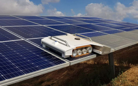 Solar panel cleaning robot can be dropped off and picked up by drone