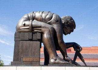 BE1R6W bronze statue based on William Blake's study of Isaac Newton by Eduardo Paolozzi British Library London England