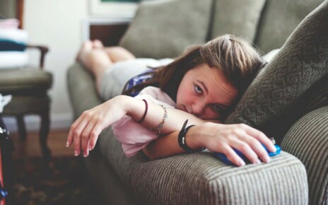 A girl lying on a sofa