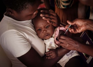 A child receives the RTS malaria vaccine in Gisambai, Kenya, in March