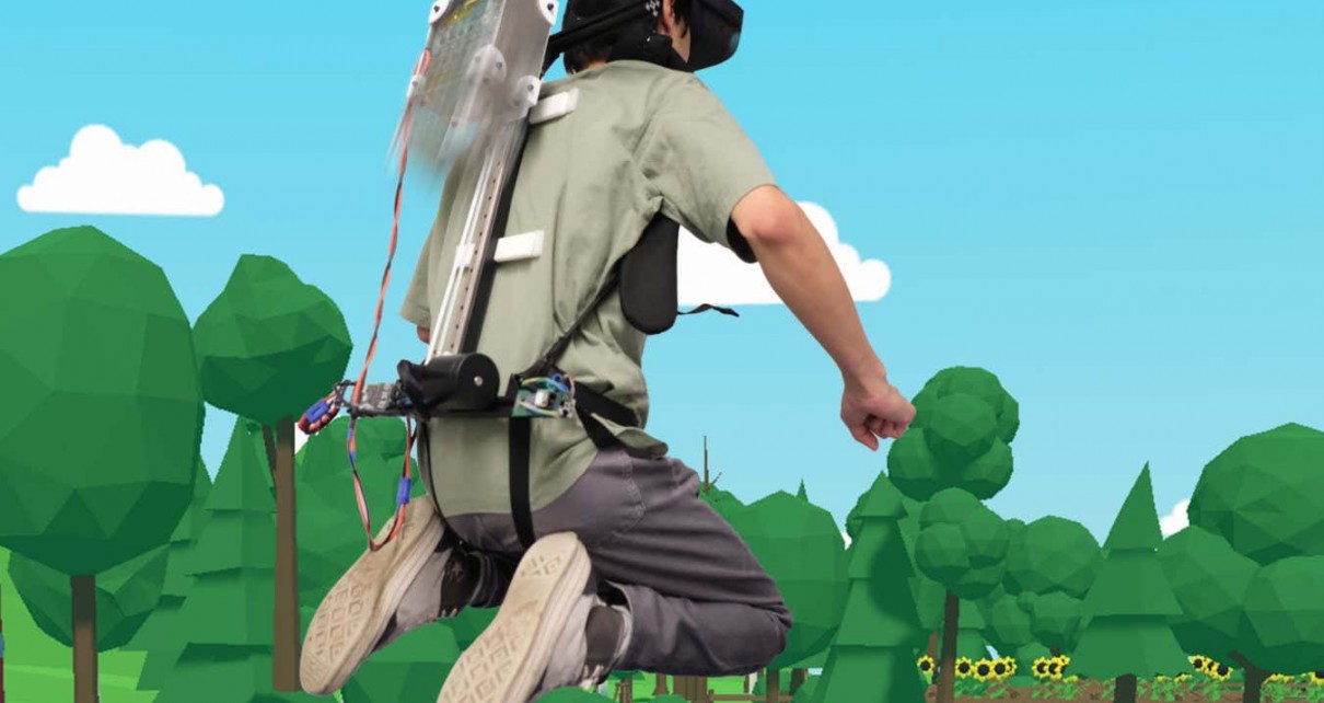 Mechanical backpack boosts the sensation of jumping in virtual reality