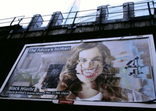 D4A3HW Billboard in London Bridge advertising the Channel 4 series Black Mirror