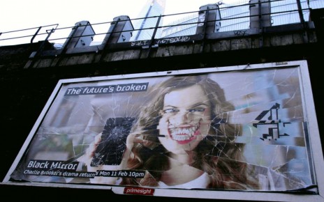 D4A3HW Billboard in London Bridge advertising the Channel 4 series Black Mirror