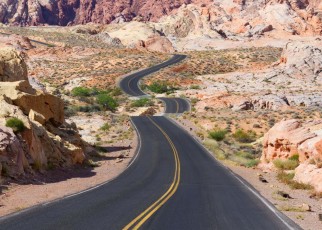 Winding road in colorful desert landscape, Valley of Fire State Park, NV.; Shutterstock ID 289529552; purchase_order: -; job: -; client: -; other: -