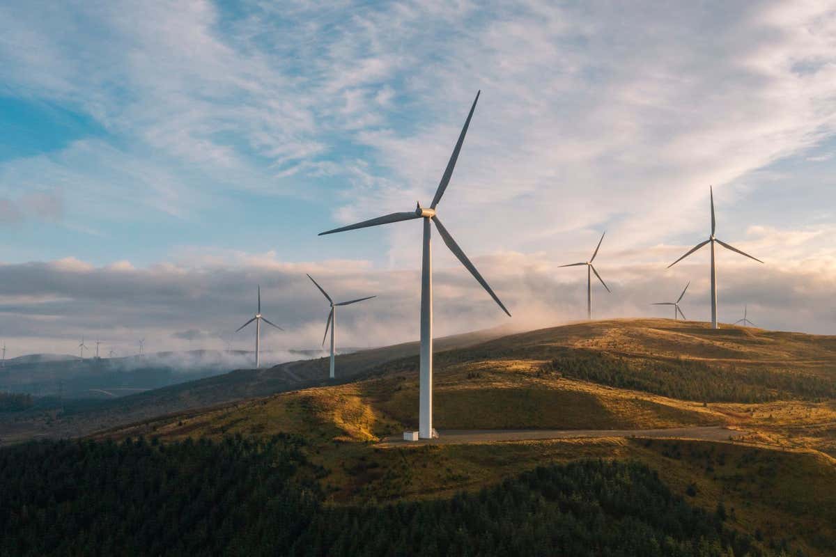A wind farm in South Lanarkshire, UK