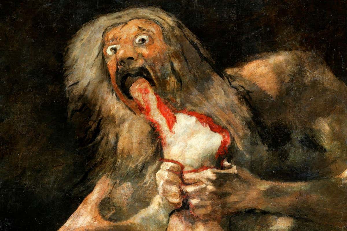 2G47GDY Goya. Saturn Devouring his Son, one of the Black Paintings by Francisco Jose de Goya y Lucientes (1746-1828), mixed technique transferred to canvas, c. 1820-23