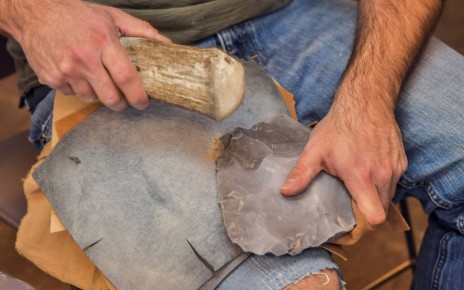 Metin Eren at Kent State University demonstrates flintknapping to make stone tools