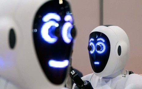 LONDON, ENGLAND - MAY 30: A pair of 1X androids are displayed at the International Conference on Robotics and Automation (ICRA) at ExCel on May 30, 2023 in London, England. The event is the IEEE Robotics and Automation Society's flagship conference and a forum for robotics researchers to present and discuss their work. (Photo by Leon Neal/Getty Images)