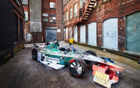 British Formula E racing team, Envision Racing's Recover-e car, made entirely out of electronic waste