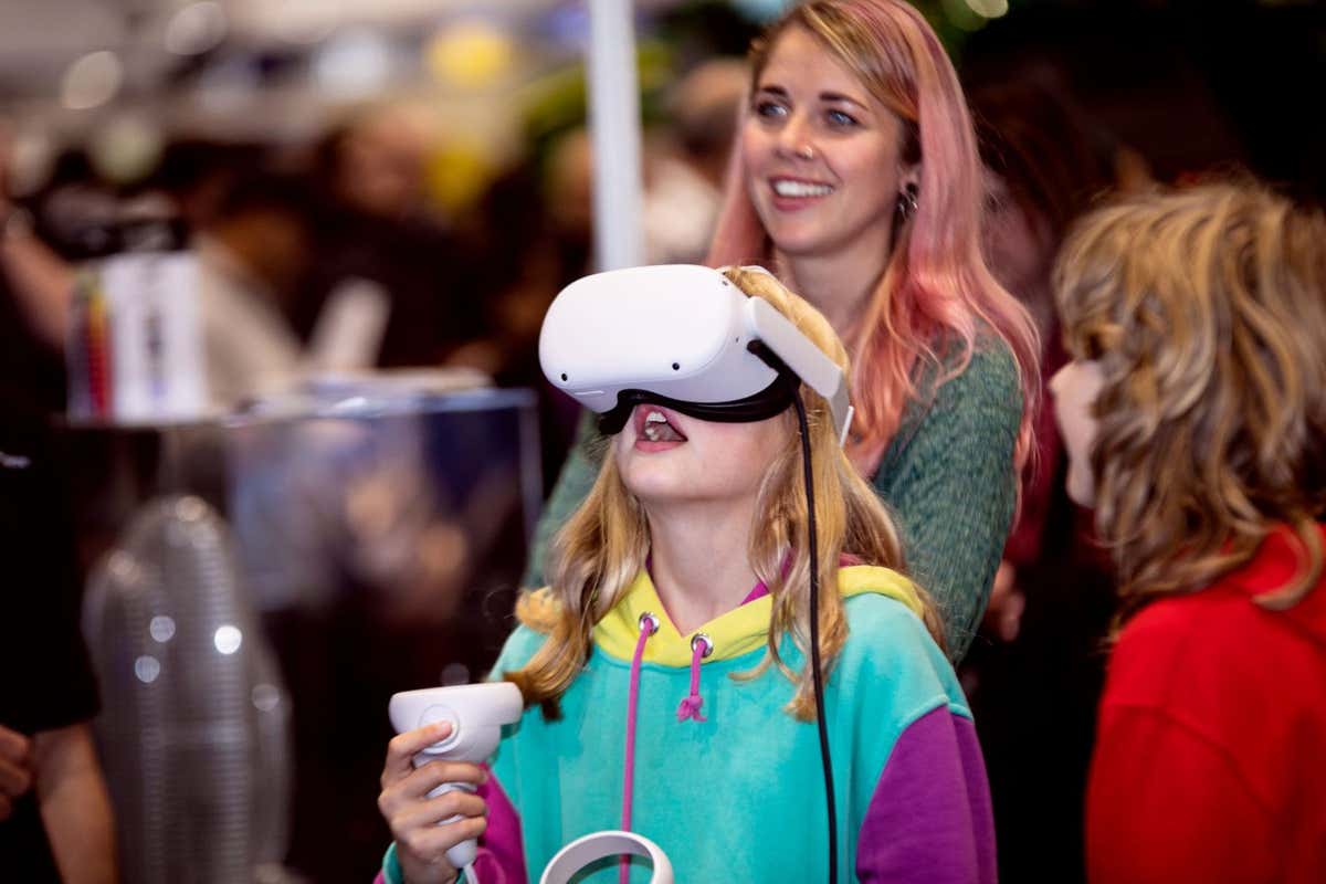 A child trying a virtual reality experience