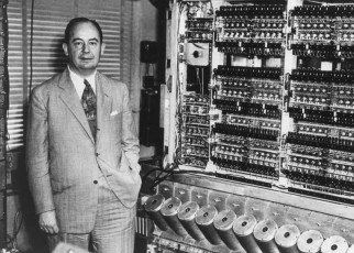 John von Neuman and the Institute for Advanced Study computer, a fully automatic, digital, all-purpose computing machine constructed by him and his team, 1945. (Photo by PhotoQuest/Getty Images)