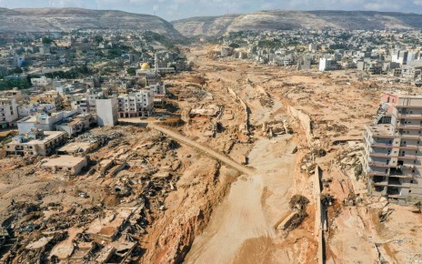 The Libyan city of Derna on 18 September, just over a week after two nearby dams collapsed and caused devatasting floods