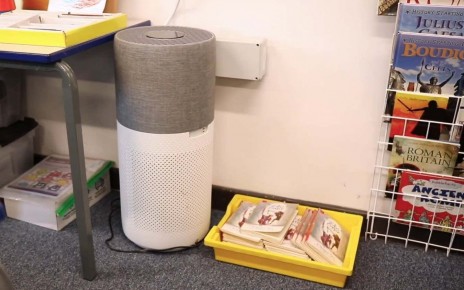 A HEPA filter in a classroom at Bowling Park Primary School in Bradford, UK
