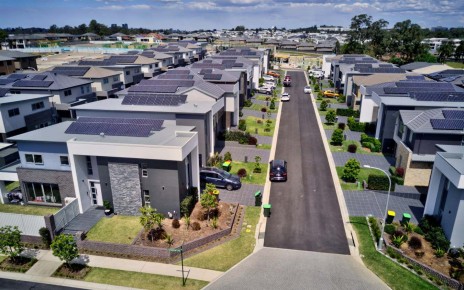 2FM0KRW Aerial of heat sink type modern housing estate with private roads Kellyville Western Sydney Australia.