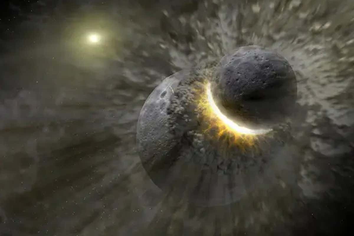 Artist's impression of Earth's collision with Theia