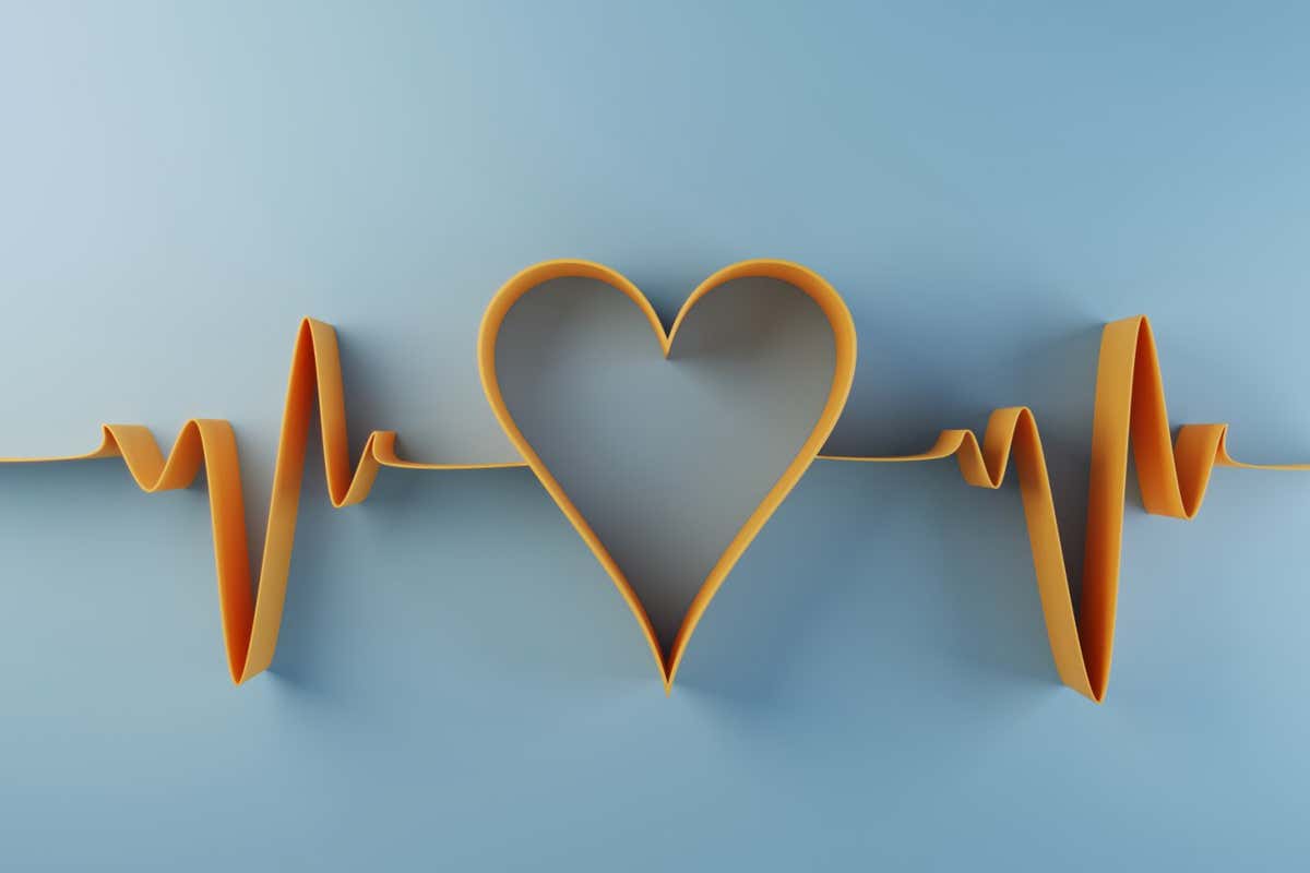 Digital generated heart shape with pulse trace. (3d render)