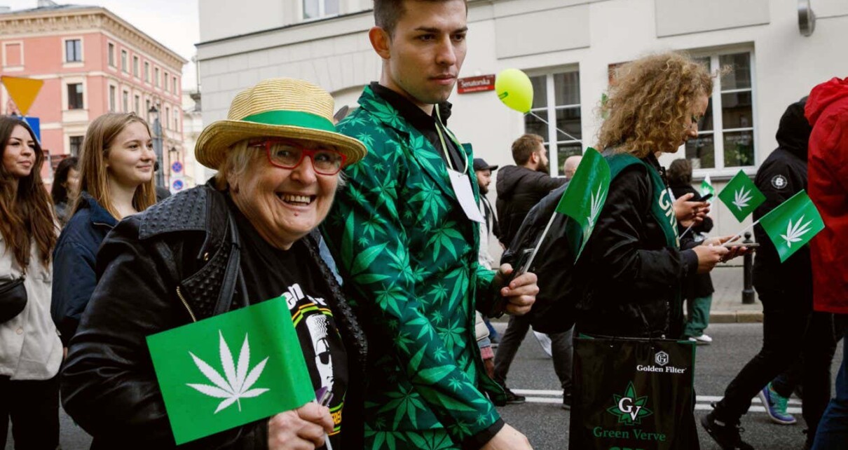 An elderly woman participates in a Marijuana liberation march in Poland