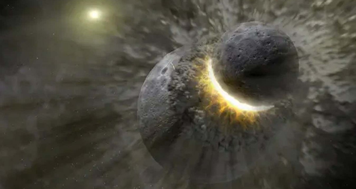 Artist's impression of Earth's collision with Theia