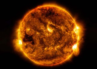 The sun with solar flares coming off it