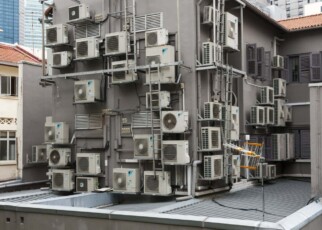 Apartment air conditioners in a building in Singapore