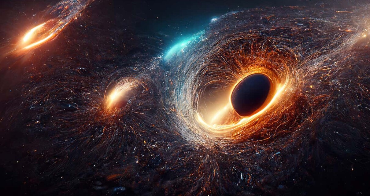 An artist's impression of three merging black holes
