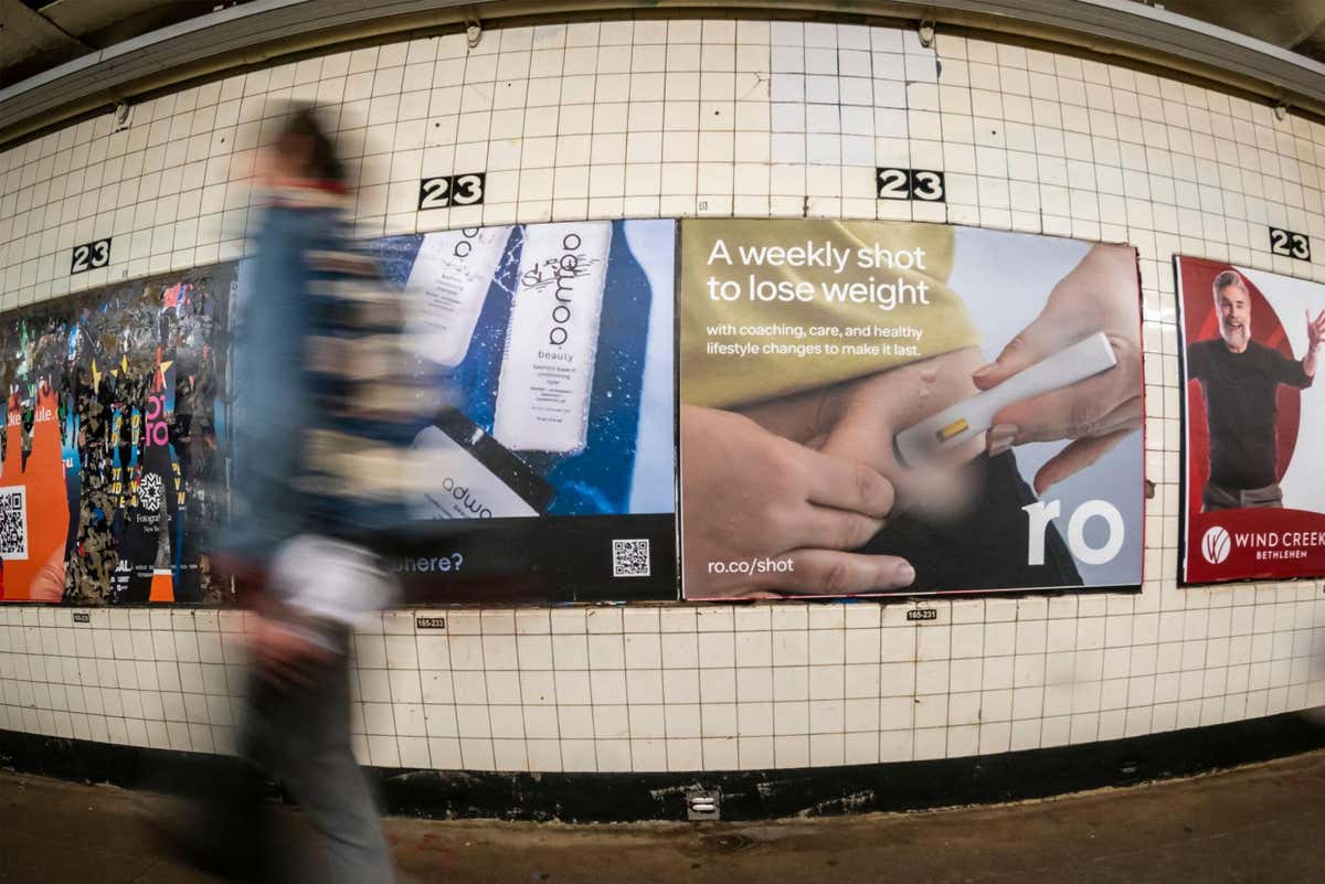 2R2AKY2 Advertising for Wegovy (semaglutide) weight loss injections in the New York subway on Sunday, April 30, 2023. (? Richard B. Levine)