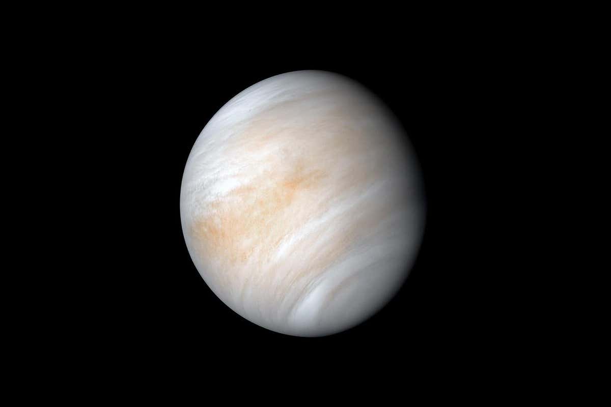 As it sped away from Venus, NASA's Mariner 10 spacecraft captured this seemingly peaceful view of a planet the size of Earth, wrapped in a dense, global cloud layer. But, contrary to its serene appearance, the clouded globe of Venus is a world of intense heat, crushing atmospheric pressure and clouds of corrosive acid.
