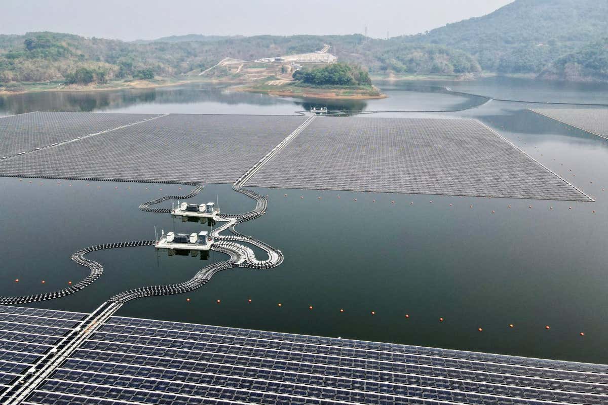 A floating solar power plant on the Cirata Reservoir, West Java in Indonesia