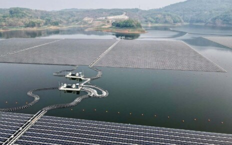 A floating solar power plant on the Cirata Reservoir, West Java in Indonesia