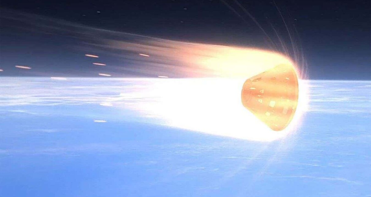 An artist's impression of Orion re-entering Earth's atmosphere