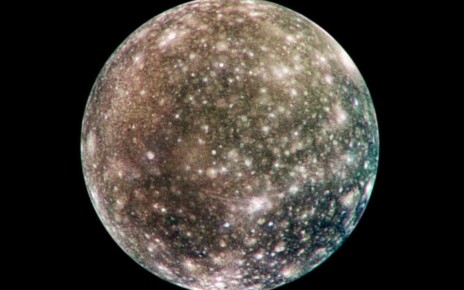 The surface of Jupiter's moon Callisto is scarred with impact craters