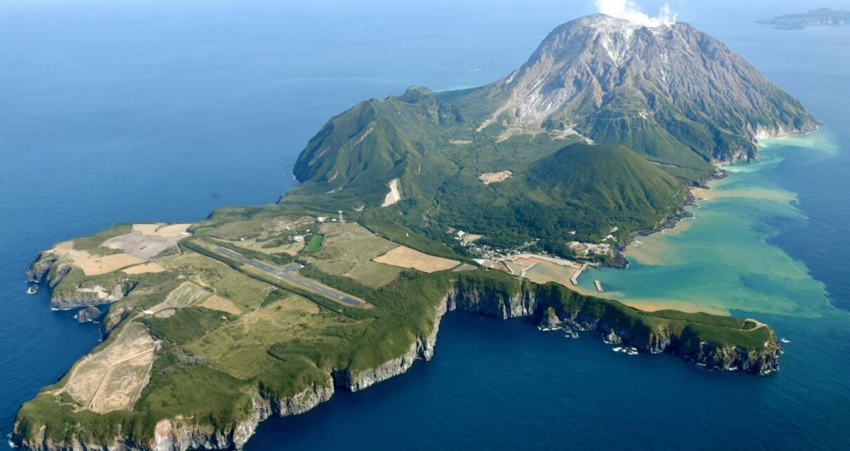 Iojima Island in Japan sits at the edge of the huge underwater Kikai-Akahoya volcano caldera