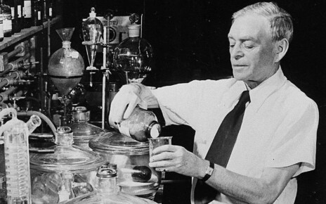 2NGGYHG Polish-born American biochemist Dr. Casimir Funk, who coined the term vitamin, is shown at work in his new research laboratory on W. 64th Street in New York City on Jan. 12, 1953. (AP Photo)