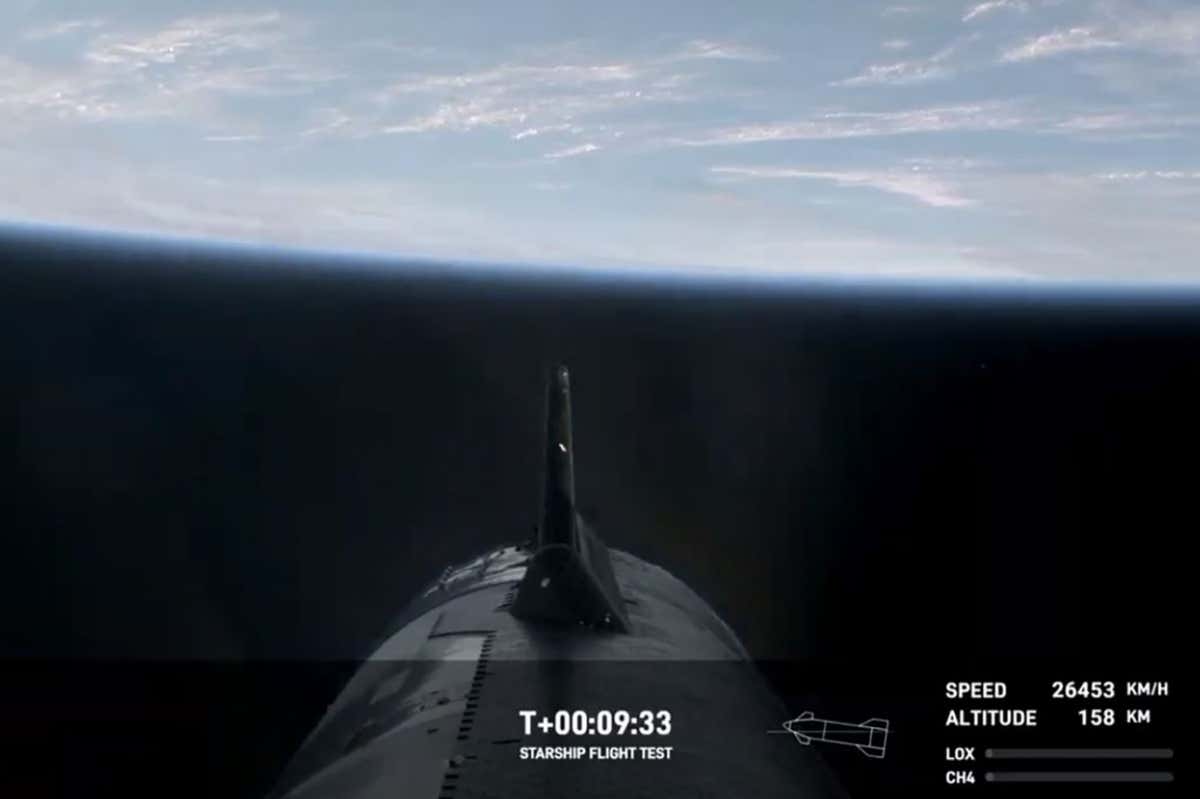 A view of SpaceX's Starship 9 minutes into the mission