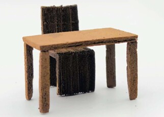 Miniature furniture 3D printed using ink made from recycled wood