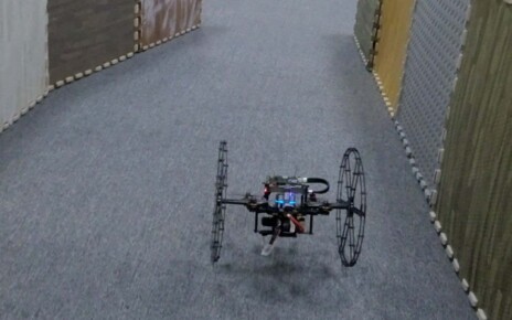 Flying drone can roll on the ground to save energy over long distances