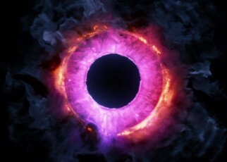 Hole in the cosmos, abstract eye of a gas nebula or sci-fi portal. Neon orb of light, glowing ring in motion, swirl. Halo in space. perfect for logo or text placement. 3D rendering; Shutterstock ID 2048955872; purchase_order: -; job: -; client: -; other: -