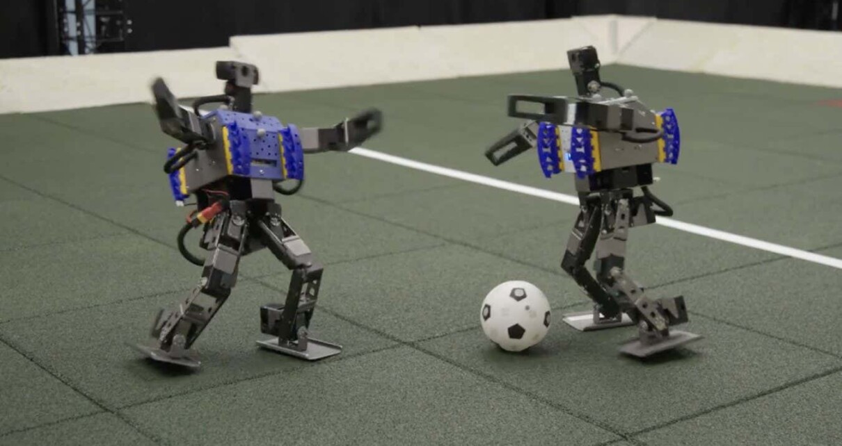 Watch mini humanoid robots showing off their football skills
